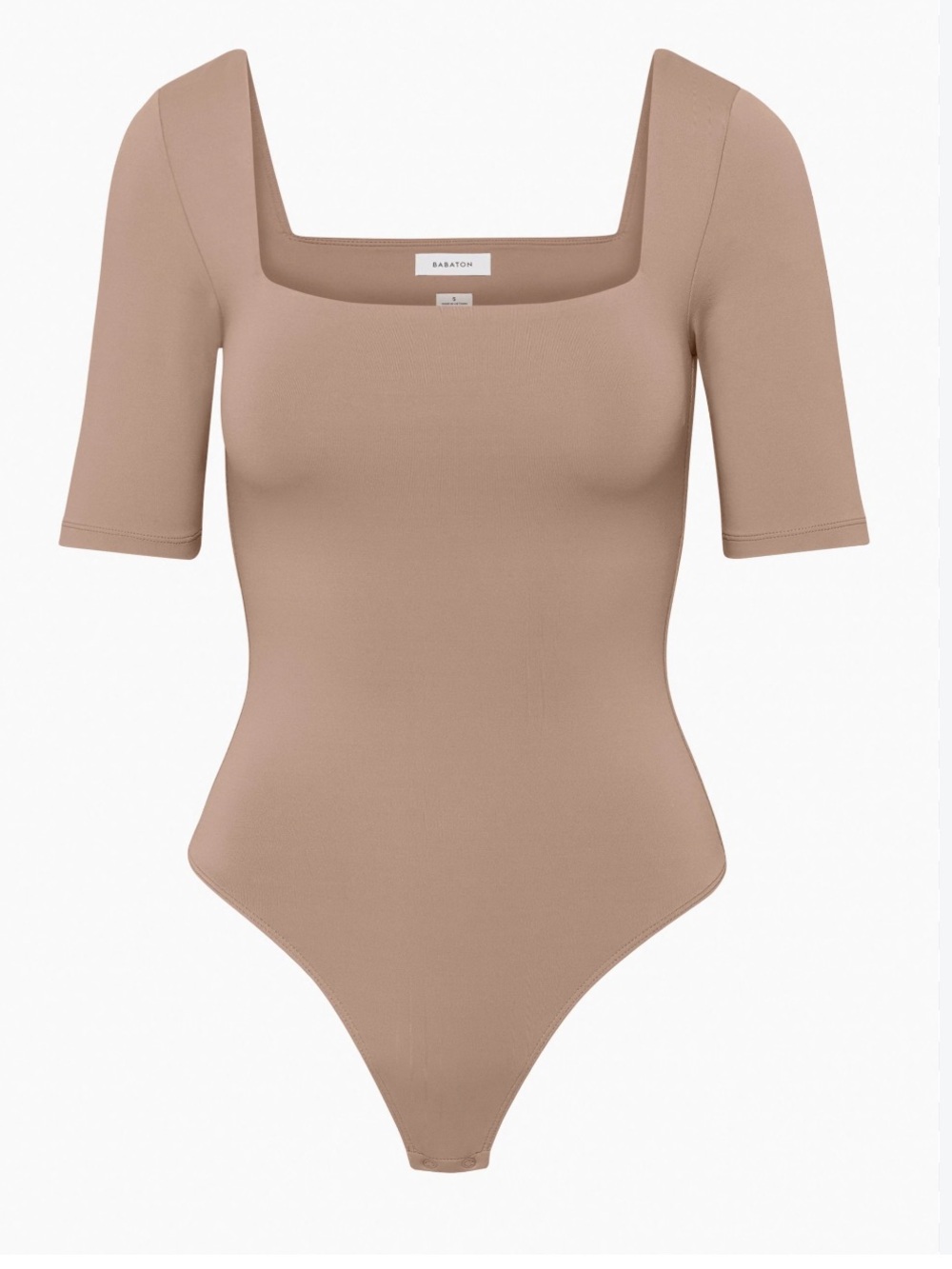Babaton Taupe Square-Neck Short Sleeve Bodysuit